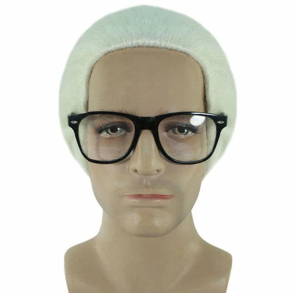 Wigs2you H-4412 メンズホワイトウィッグ（メガネ付き）。合成繊維製。通気性に優れたキャップレスキャップ。