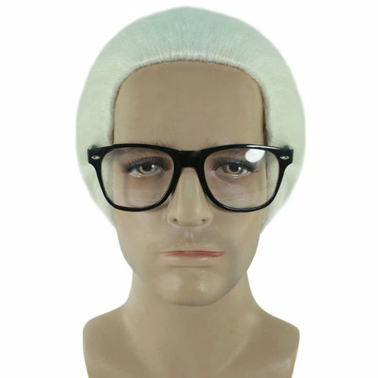 Wigs2you H-4412 メンズホワイトウィッグ（メガネ付き）。合成繊維製。通気性に優れたキャップレスキャップ。