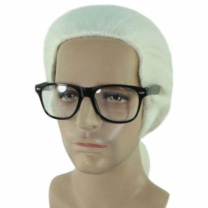Wigs2you H-4412 メンズホワイトウィッグ（メガネ付き）。合成繊維製。通気性に優れたキャップレスキャップ。