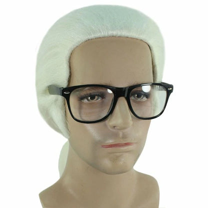 Wigs2you H-4412 メンズホワイトウィッグ（メガネ付き）。合成繊維製。通気性に優れたキャップレスキャップ。