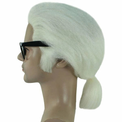 Wigs2you H-4412 メンズホワイトウィッグ（メガネ付き）。合成繊維製。通気性に優れたキャップレスキャップ。