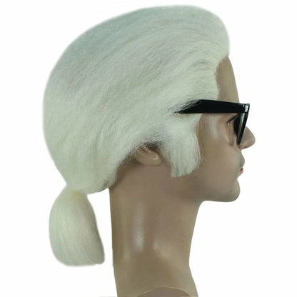 Wigs2you H-4412 メンズホワイトウィッグ（メガネ付き）。合成繊維製。通気性に優れたキャップレスキャップ。