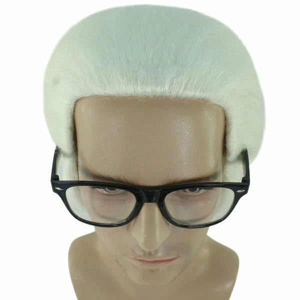 Wigs2you H-4412 メンズホワイトウィッグ（メガネ付き）。合成繊維製。通気性に優れたキャップレスキャップ。