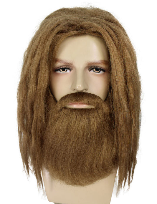 Wigs2you H-5505 大人用メンズ ブラウン ドレッドヘアウィッグ（ひげセット付き）| ハロウィンに最適| 難燃性合成繊維