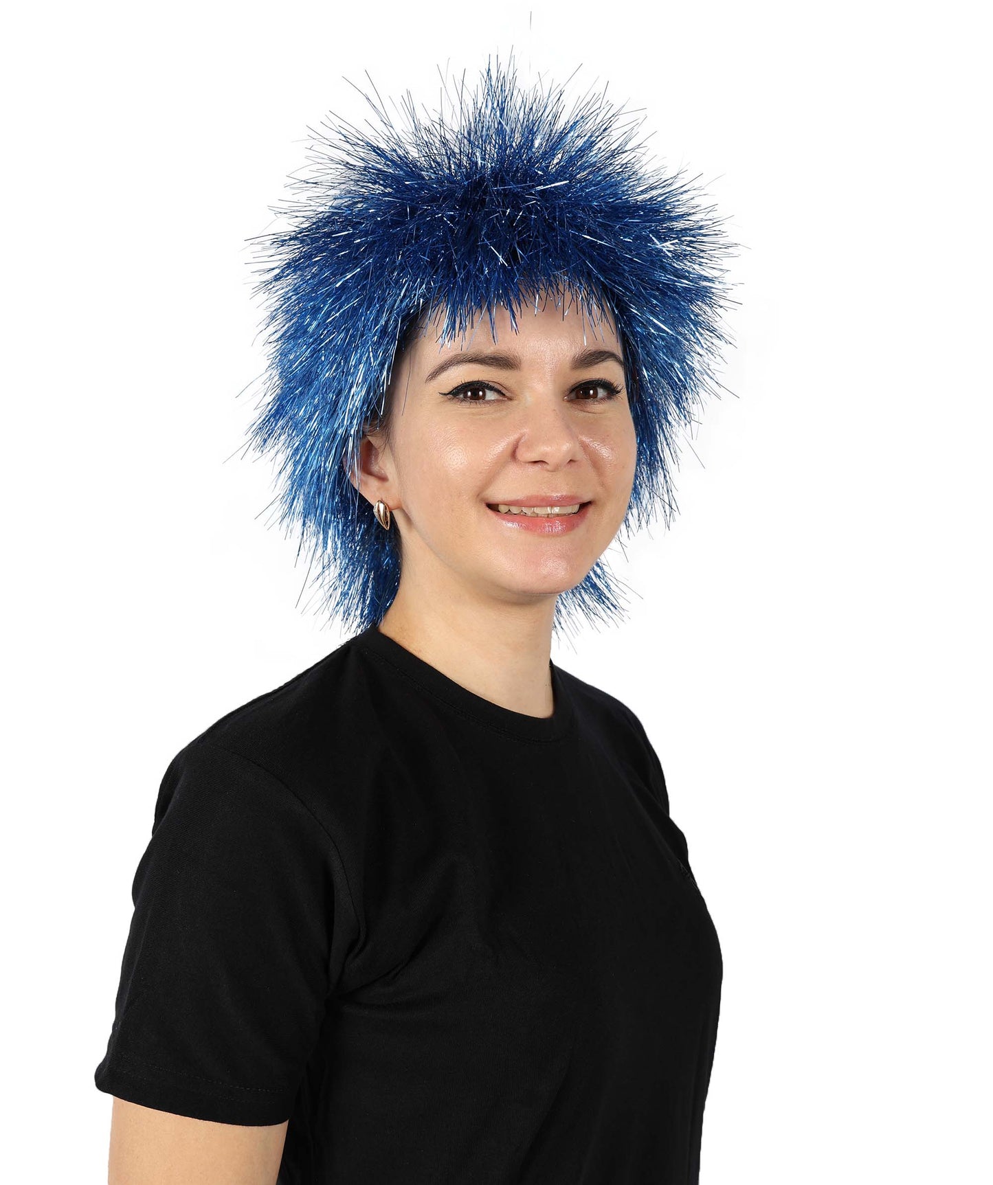 H-6864-TTN-BL 大人用ミディアムティンセルストレートブルーウィッグ（女性用）、華やかなコスチュームウィッグ、コスプレパーティーやイベントに最適