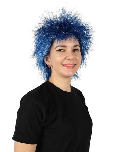 H-6864-TTN-BL 大人用ミディアムティンセルストレートブルーウィッグ（女性用）、華やかなコスチュームウィッグ、コスプレパーティーやイベントに最適