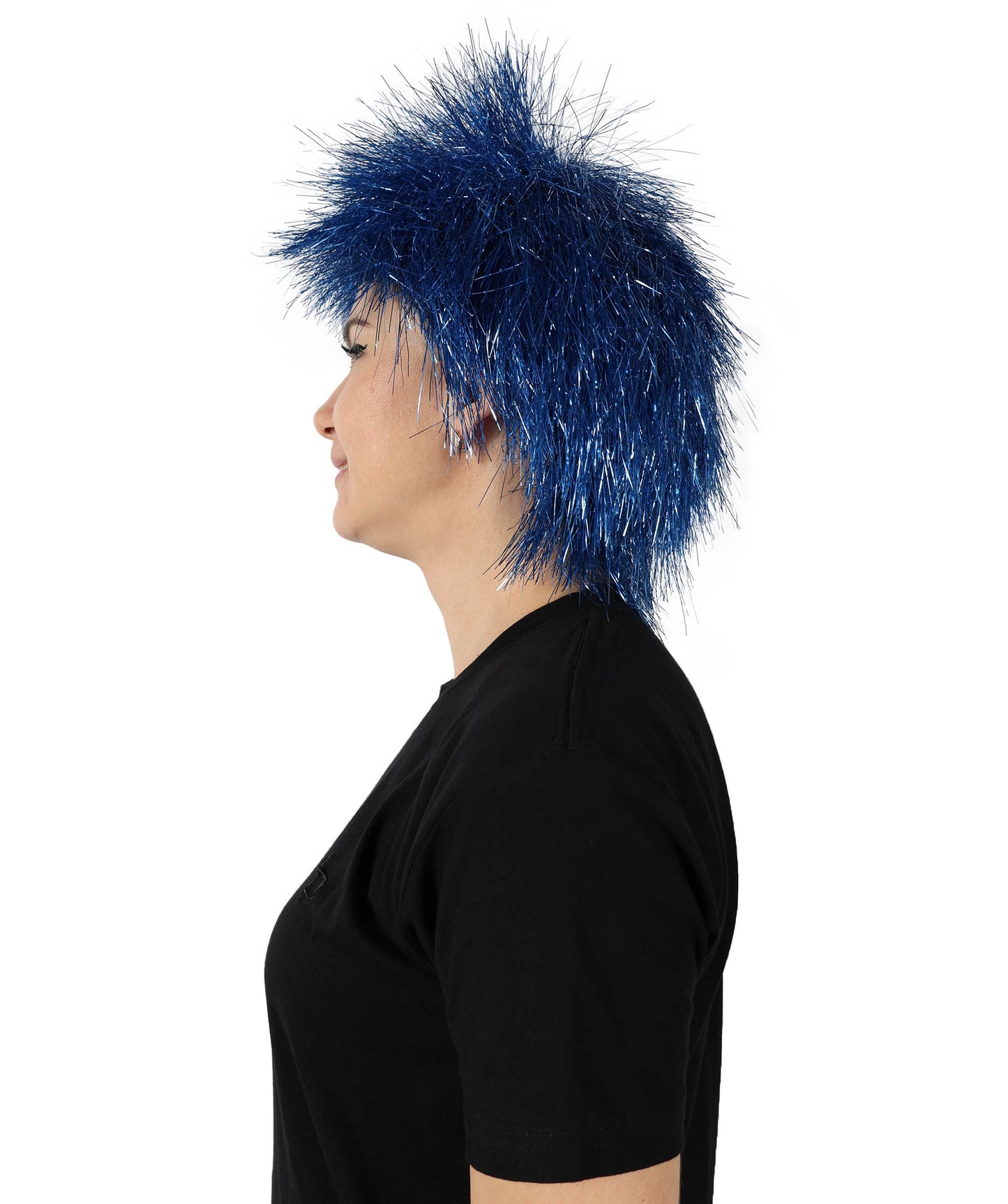 H-6864-TTN-BL 大人用ミディアムティンセルストレートブルーウィッグ（女性用）、華やかなコスチュームウィッグ、コスプレパーティーやイベントに最適