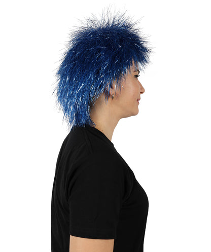 H-6864-TTN-BL 大人用ミディアムティンセルストレートブルーウィッグ（女性用）、華やかなコスチュームウィッグ、コスプレパーティーやイベントに最適