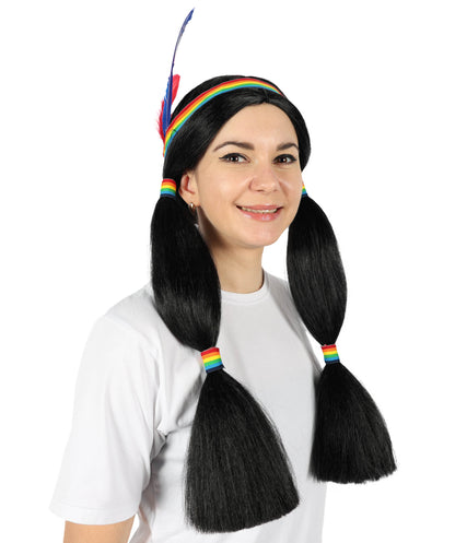 Wigs2you H-6884 大人女性用インディアンプリンセスウィッグ | コスプレ、ハロウィン、テーマパーティーに最適なエレガントなロングブラックウィッグ | 柔らかくシルクのような質感 | 一日中着用できる快適で通気性のあるキャップ