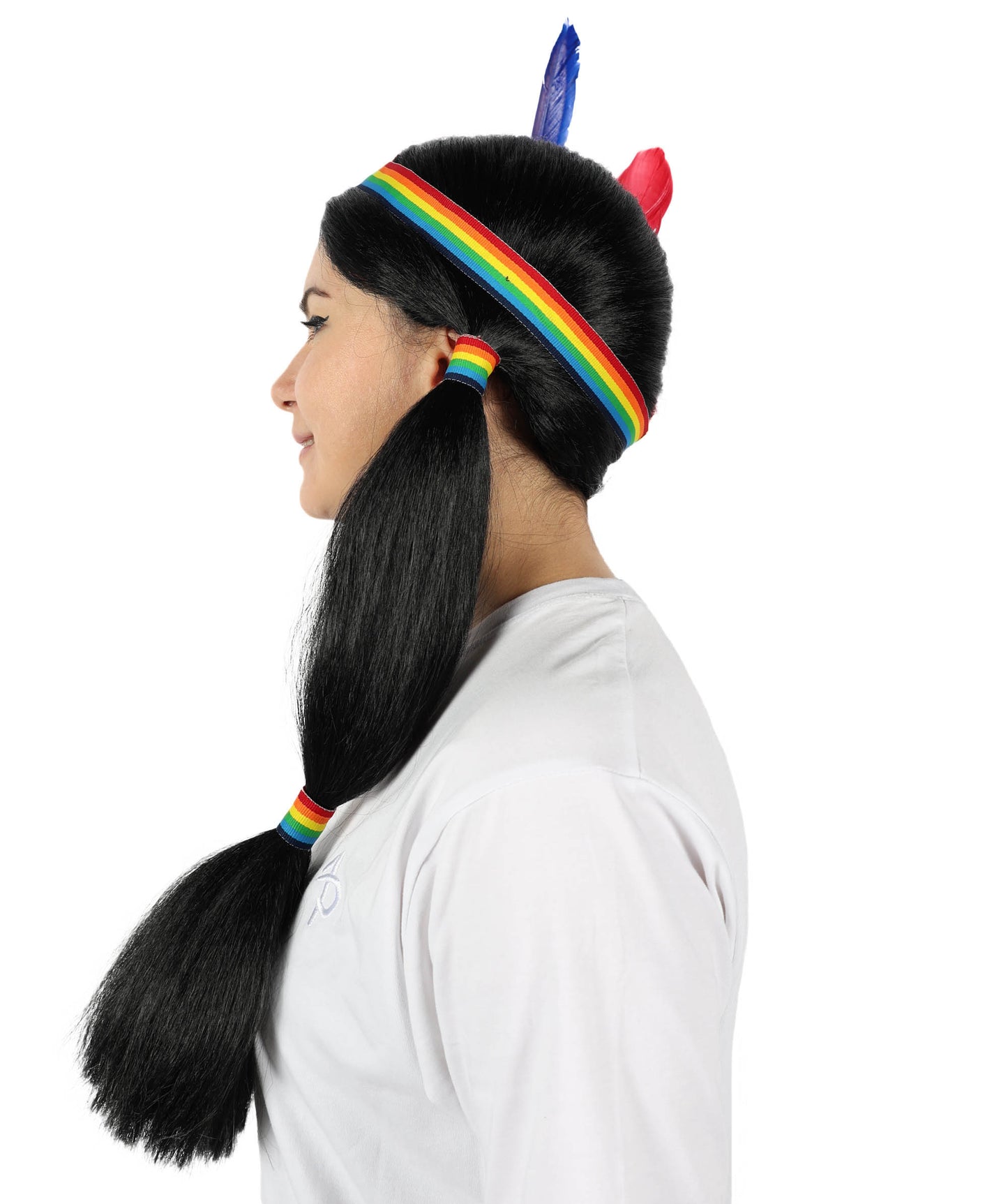 Wigs2you H-6884 大人女性用インディアンプリンセスウィッグ | コスプレ、ハロウィン、テーマパーティーに最適なエレガントなロングブラックウィッグ | 柔らかくシルクのような質感 | 一日中着用できる快適で通気性のあるキャップ