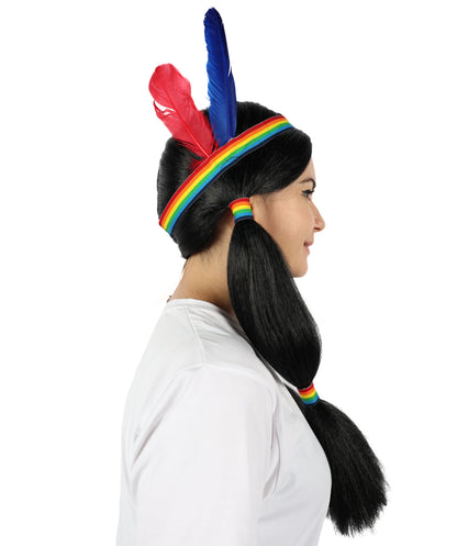 Wigs2you H-6884 大人女性用インディアンプリンセスウィッグ | コスプレ、ハロウィン、テーマパーティーに最適なエレガントなロングブラックウィッグ | 柔らかくシルクのような質感 | 一日中着用できる快適で通気性のあるキャップ