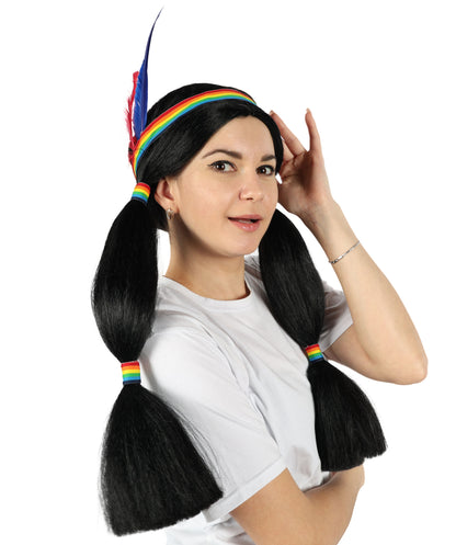 Wigs2you H-6884 大人女性用インディアンプリンセスウィッグ | コスプレ、ハロウィン、テーマパーティーに最適なエレガントなロングブラックウィッグ | 柔らかくシルクのような質感 | 一日中着用できる快適で通気性のあるキャップ