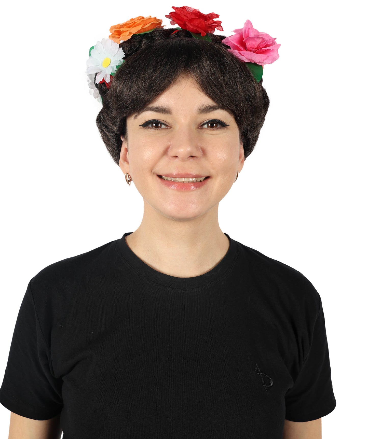 Wigs2you H-6885 大人女性用 死者の日 フリーダ ウィッグ | ハロウィン、コスプレ、フェスティバル用 花冠付きブラック編み込みウィッグ | 高級合成繊維 | 快適で通気性のあるキャップ | 死者の日やテーマパーティーに最適