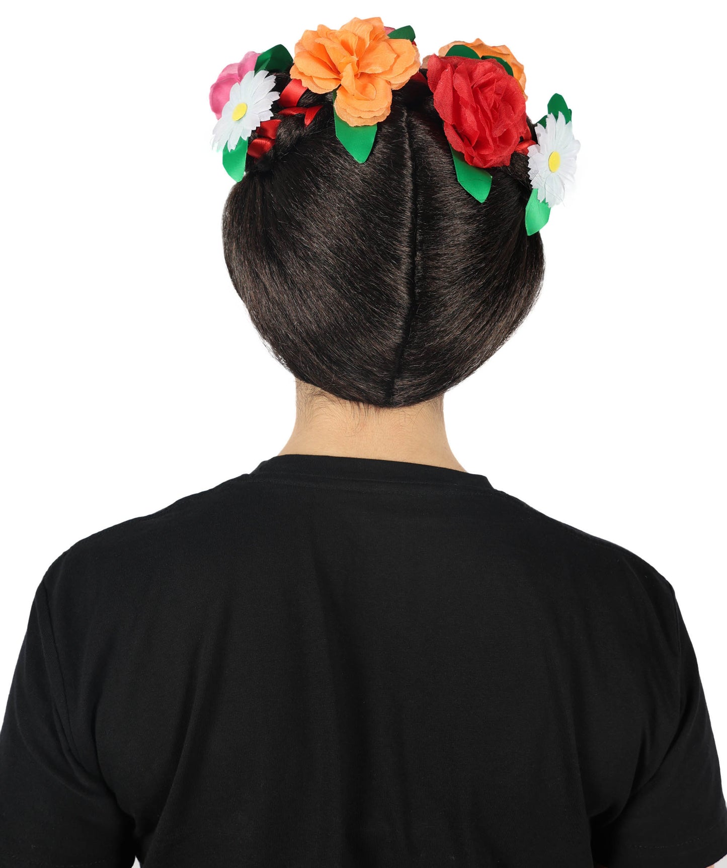 Wigs2you H-6885 大人女性用 死者の日 フリーダ ウィッグ | ハロウィン、コスプレ、フェスティバル用 花冠付きブラック編み込みウィッグ | 高級合成繊維 | 快適で通気性のあるキャップ | 死者の日やテーマパーティーに最適