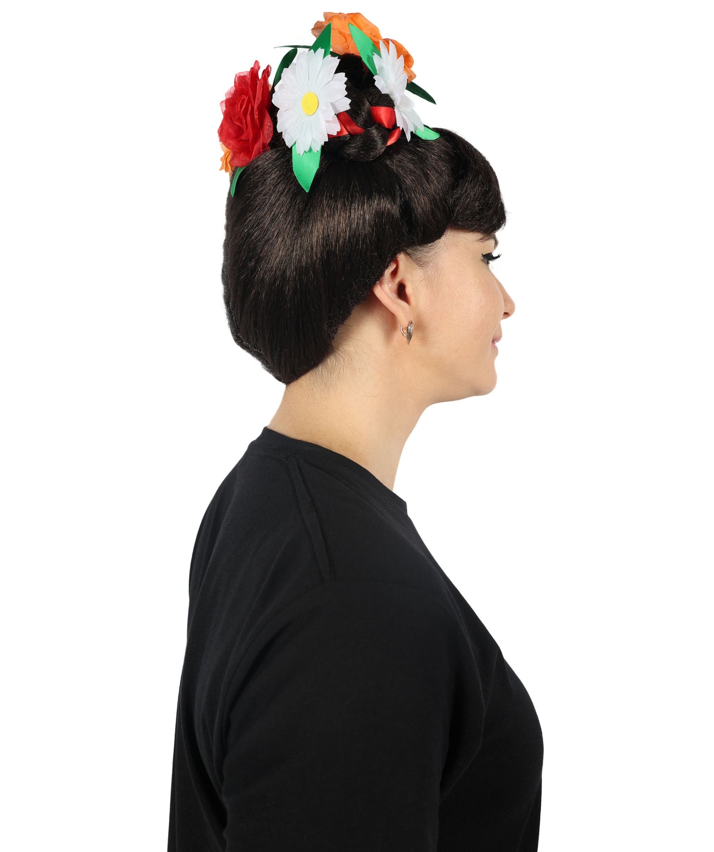 Wigs2you H-6885 大人女性用 死者の日 フリーダ ウィッグ | ハロウィン、コスプレ、フェスティバル用 花冠付きブラック編み込みウィッグ | 高級合成繊維 | 快適で通気性のあるキャップ | 死者の日やテーマパーティーに最適