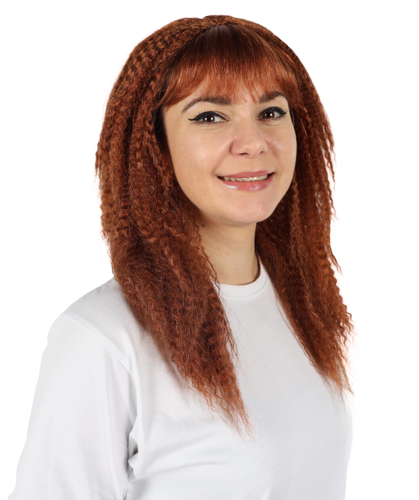 Wigs2you H-6886 大人女性用 レトロ80年代風 ボリュームのあるカーリーブラウン 17インチ ロッカークリンプウィッグ（前髪付き）｜ハロウィン＆コスプレウィッグ｜難燃性合成繊維