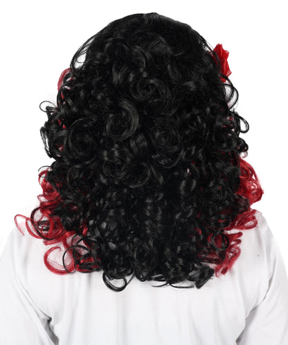 Wigs2you H-6887 大人女性用 死者の日 17インチ 黒と赤のカーリーウィッグ 花付き | ハロウィン＆コスプレウィッグ | 難燃性合成繊維