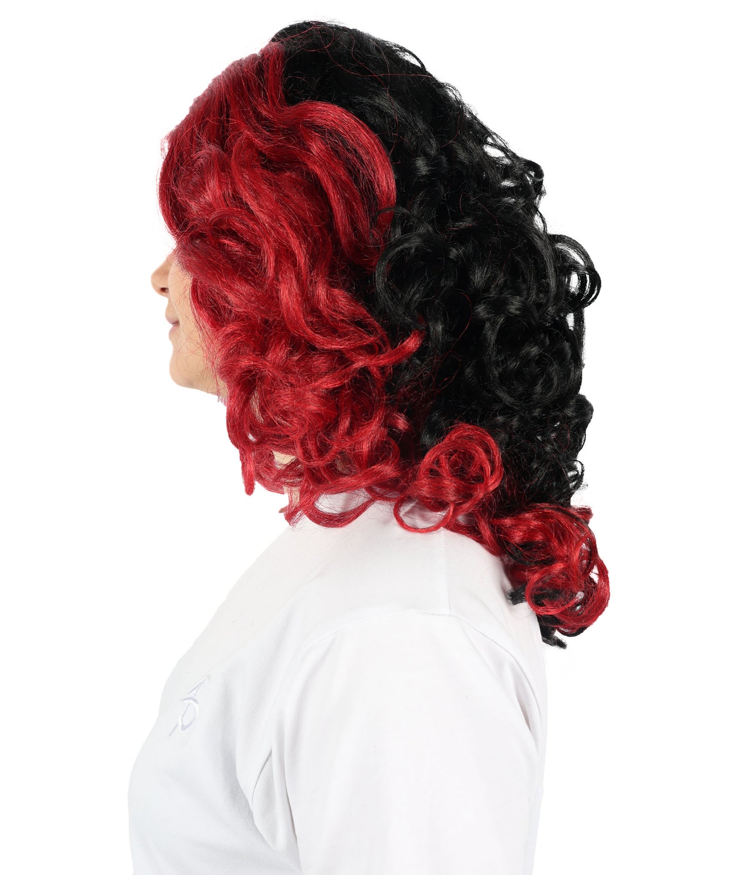 Wigs2you H-6887 大人女性用 死者の日 17インチ 黒と赤のカーリーウィッグ 花付き | ハロウィン＆コスプレウィッグ | 難燃性合成繊維