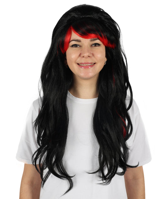 Wigs2you H-6888 大人女性用 誘惑的な黒と赤のウィッグ | コスプレ、ハロウィン、テーマパーティーに最適なロングの豪華なウェーブウィッグ | 難燃性合成繊維ヘア | 大胆なボリューム感