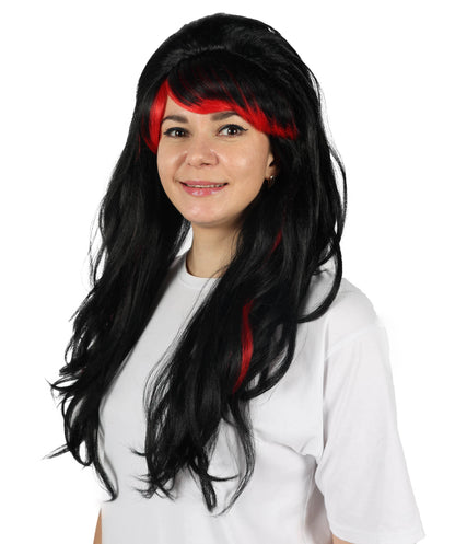 Wigs2you H-6888 大人女性用 誘惑的な黒と赤のウィッグ | コスプレ、ハロウィン、テーマパーティーに最適なロングの豪華なウェーブウィッグ | 難燃性合成繊維ヘア | 大胆なボリューム感