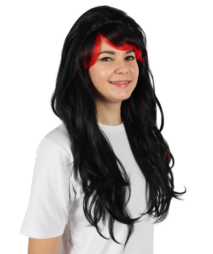Wigs2you H-6888 大人女性用 誘惑的な黒と赤のウィッグ | コスプレ、ハロウィン、テーマパーティーに最適なロングの豪華なウェーブウィッグ | 難燃性合成繊維ヘア | 大胆なボリューム感