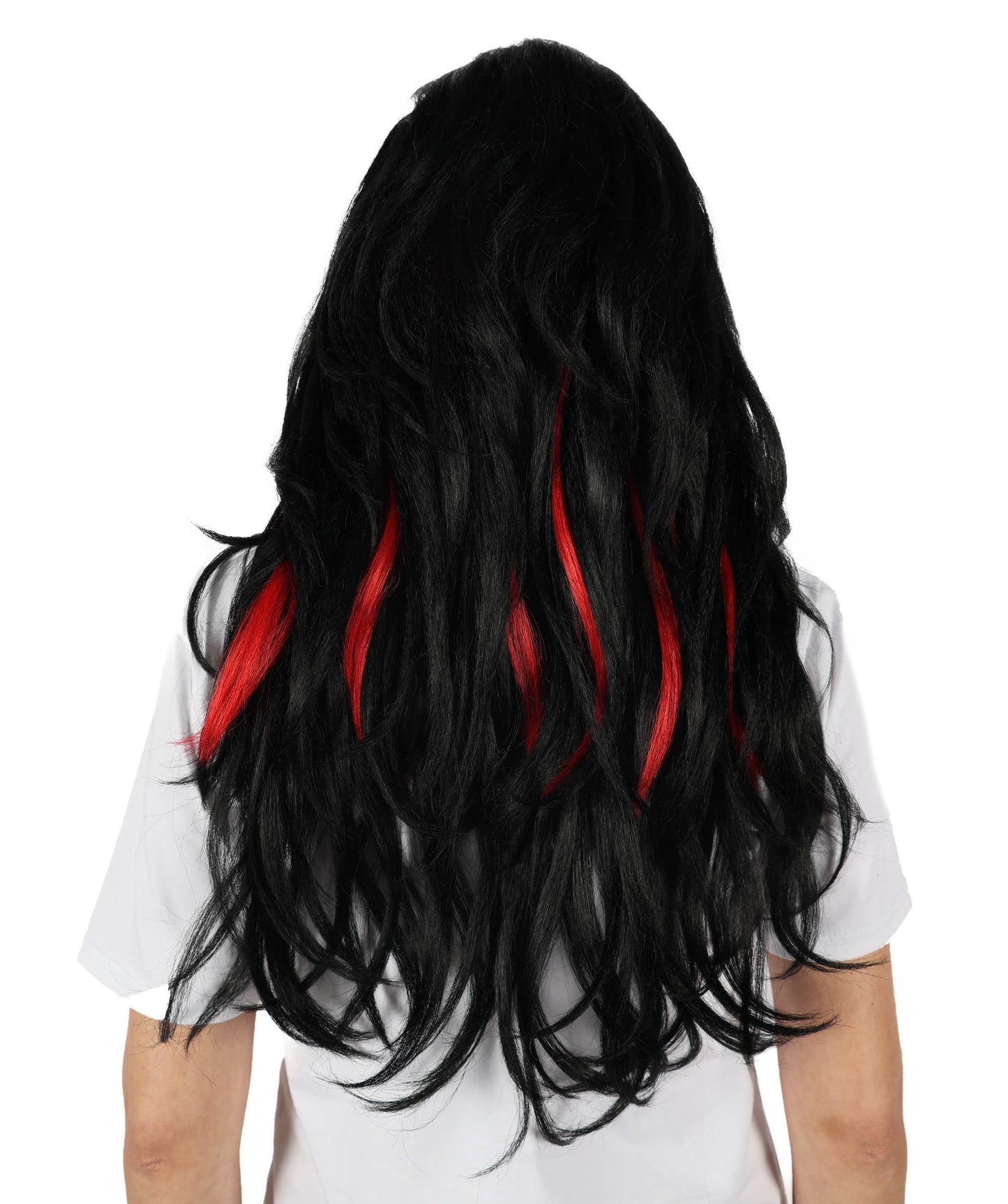 Wigs2you H-6888 大人女性用 誘惑的な黒と赤のウィッグ | コスプレ、ハロウィン、テーマパーティーに最適なロングの豪華なウェーブウィッグ | 難燃性合成繊維ヘア | 大胆なボリューム感