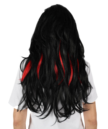 Wigs2you H-6888 大人女性用 誘惑的な黒と赤のウィッグ | コスプレ、ハロウィン、テーマパーティーに最適なロングの豪華なウェーブウィッグ | 難燃性合成繊維ヘア | 大胆なボリューム感