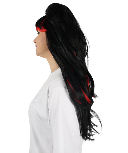Wigs2you H-6888 大人女性用 誘惑的な黒と赤のウィッグ | コスプレ、ハロウィン、テーマパーティーに最適なロングの豪華なウェーブウィッグ | 難燃性合成繊維ヘア | 大胆なボリューム感
