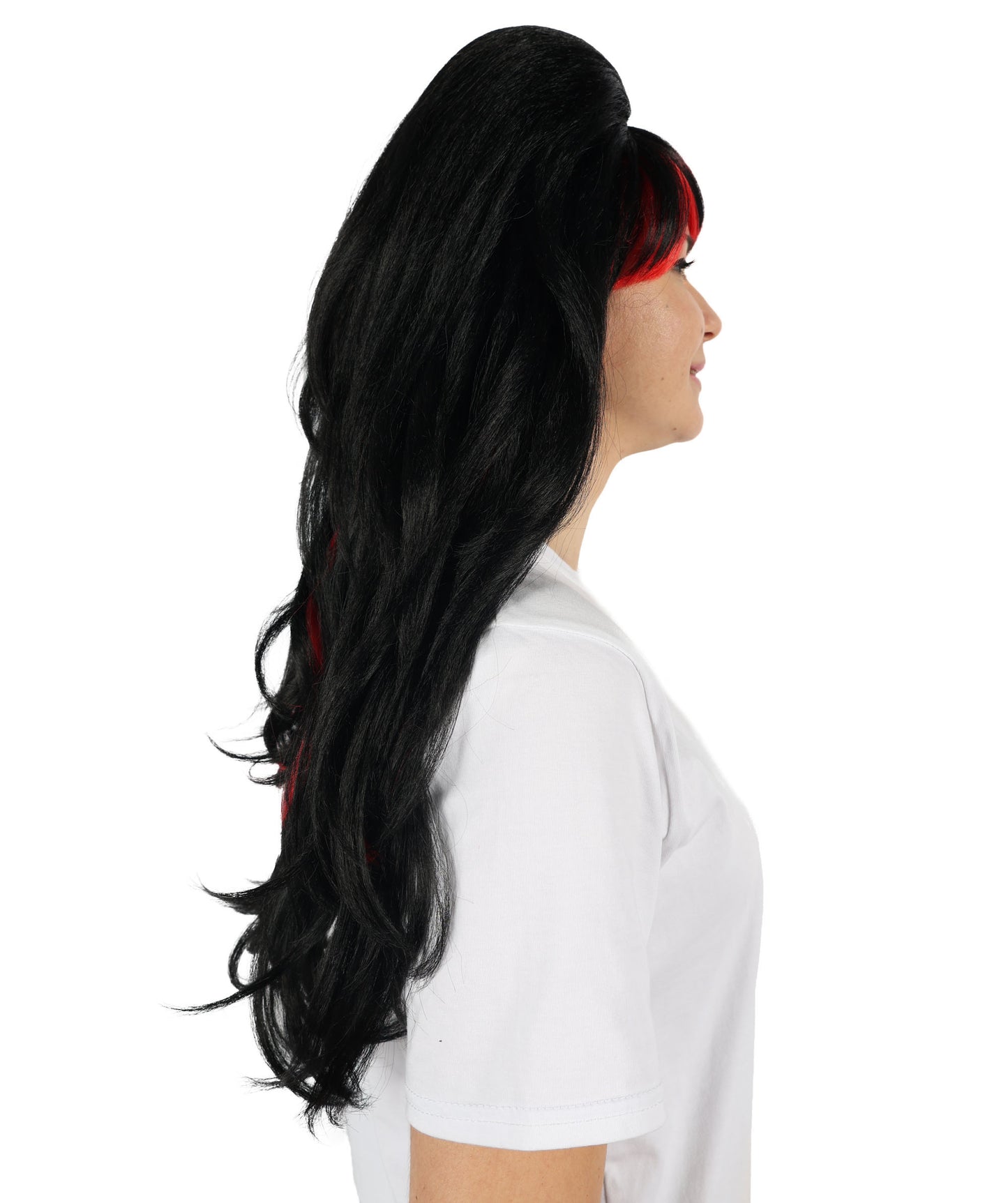 Wigs2you H-6888 大人女性用 誘惑的な黒と赤のウィッグ | コスプレ、ハロウィン、テーマパーティーに最適なロングの豪華なウェーブウィッグ | 難燃性合成繊維ヘア | 大胆なボリューム感