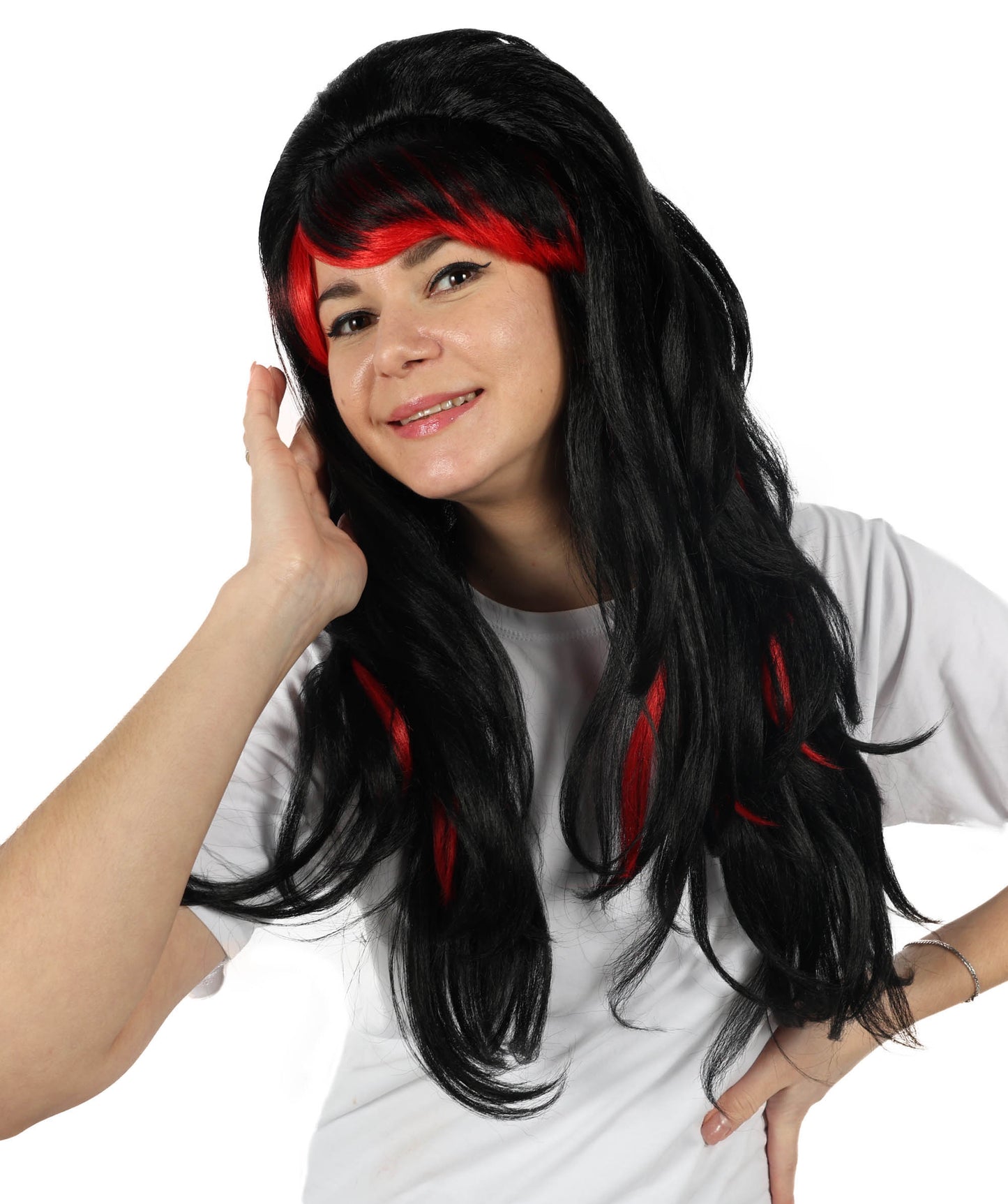 Wigs2you H-6888 大人女性用 誘惑的な黒と赤のウィッグ | コスプレ、ハロウィン、テーマパーティーに最適なロングの豪華なウェーブウィッグ | 難燃性合成繊維ヘア | 大胆なボリューム感