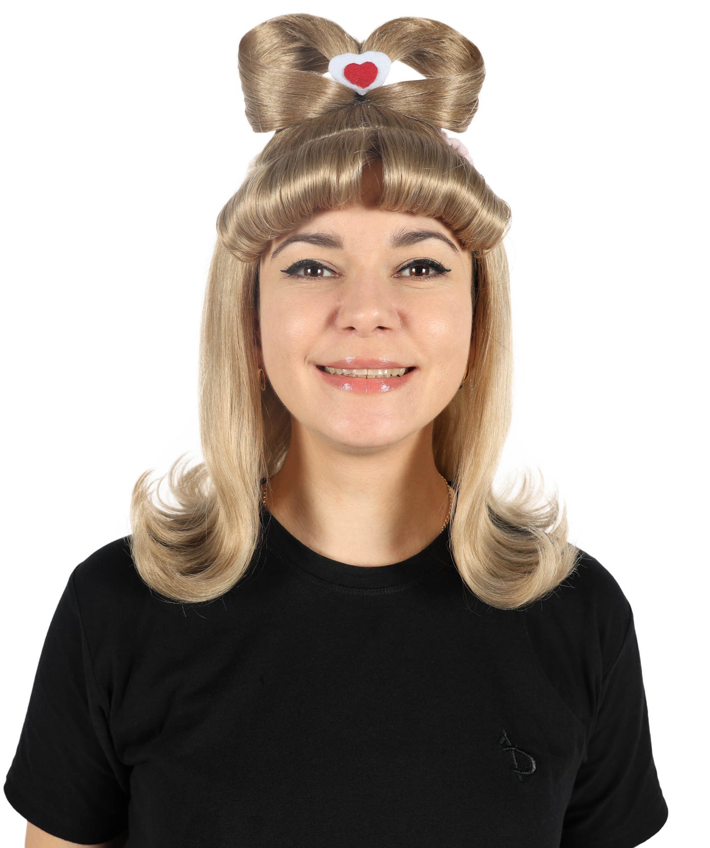 Wigs2you H-6889 大人女性用 スペイン歌手風 キュートなミディアムブロンドウィッグ 耳とリボン付き | ハロウィン・コスプレウィッグ | 難燃性合成繊維