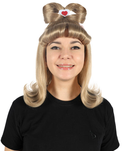 Wigs2you H-6889 大人女性用 スペイン歌手風 キュートなミディアムブロンドウィッグ 耳とリボン付き | ハロウィン・コスプレウィッグ | 難燃性合成繊維