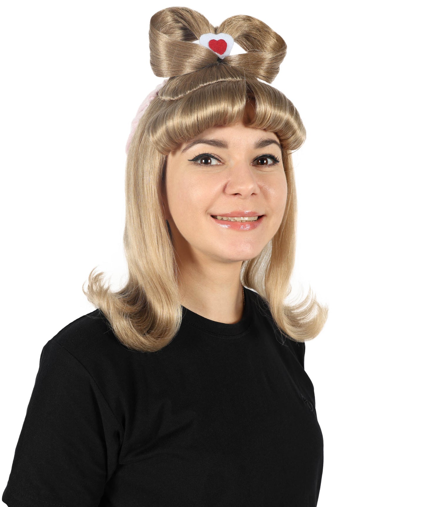 Wigs2you H-6889 大人女性用 スペイン歌手風 キュートなミディアムブロンドウィッグ 耳とリボン付き | ハロウィン・コスプレウィッグ | 難燃性合成繊維