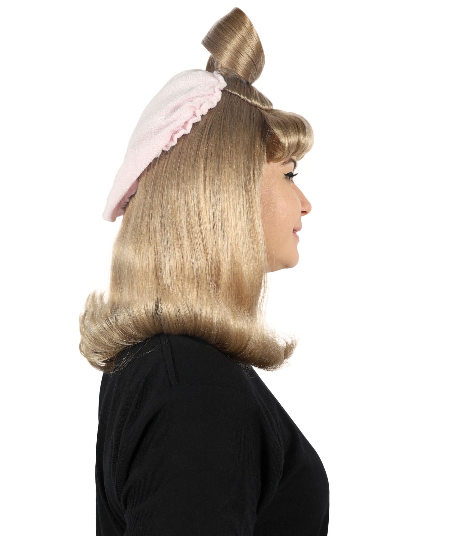 Wigs2you H-6889 大人女性用 スペイン歌手風 キュートなミディアムブロンドウィッグ 耳とリボン付き | ハロウィン・コスプレウィッグ | 難燃性合成繊維