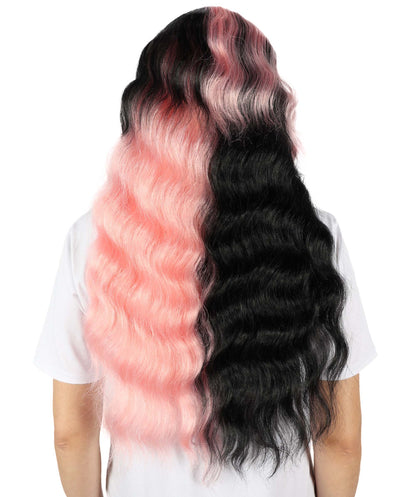 Wigs2you H-6890 大人女性用 ウェーブロング ハーフブラック＆ハーフピンクウィッグ｜ハロウィン・コスプレウィッグ｜難燃性合成繊維