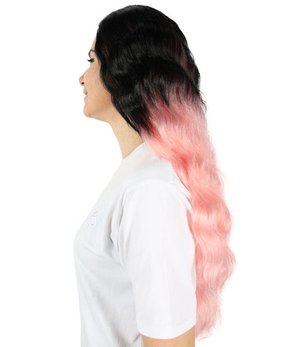 Wigs2you H-6890 大人女性用 ウェーブロング ハーフブラック＆ハーフピンクウィッグ｜ハロウィン・コスプレウィッグ｜難燃性合成繊維