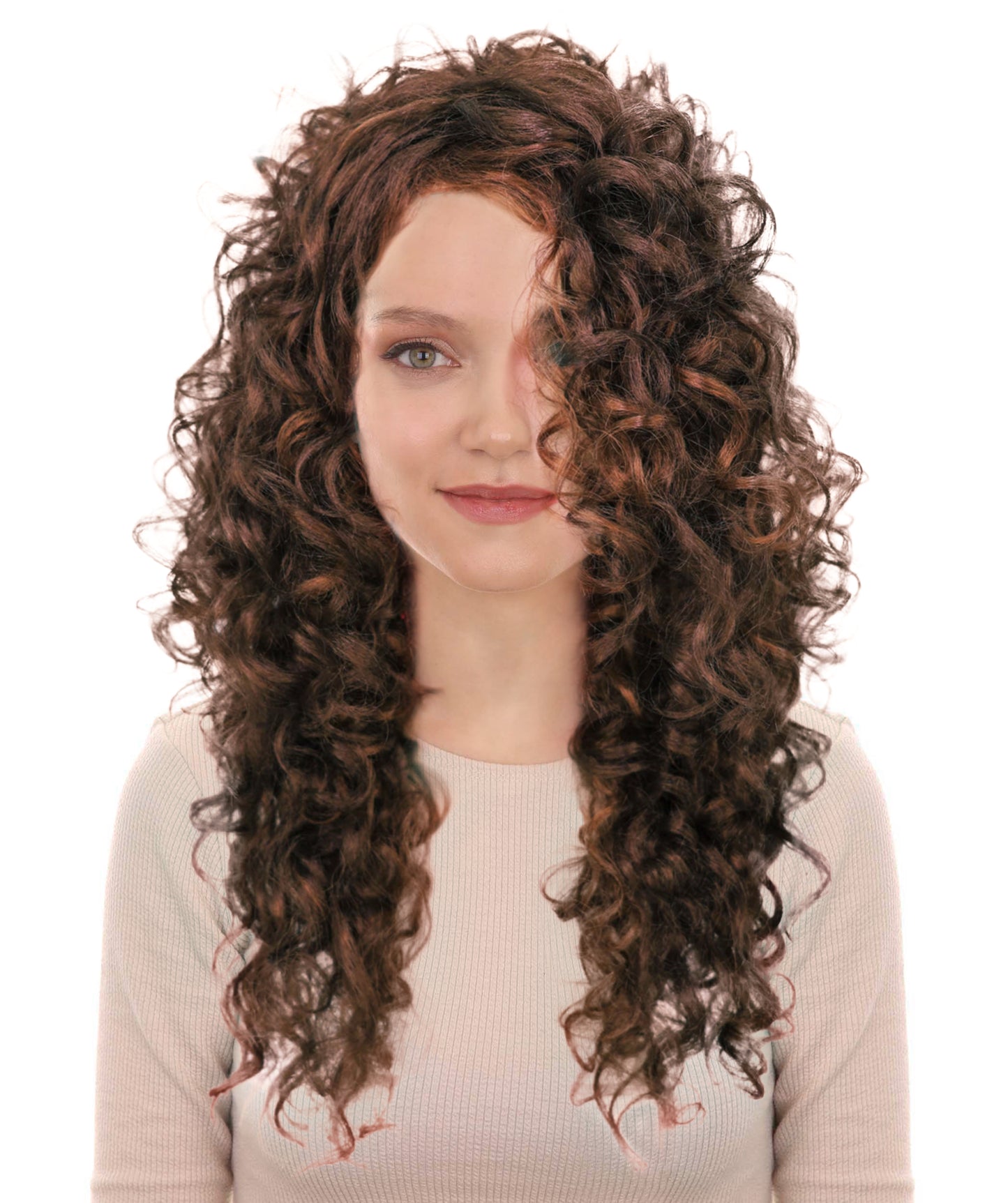 Wigs2you H-6894 大人女性用マライア 23インチ ロング ボリュームのあるロング マホガニーブラウン カーリーウィッグ | ハロウィン・コスプレウィッグ | 難燃性合成繊維