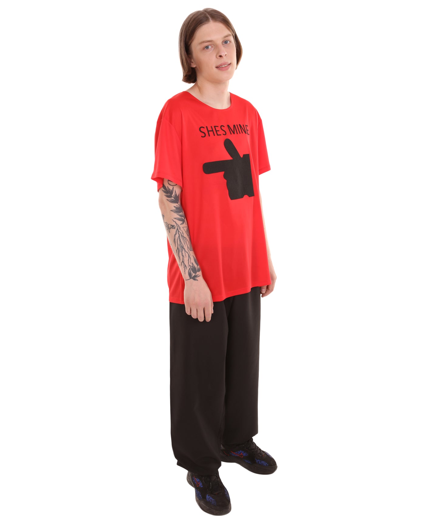 大人向け女性用 JCO-168_2 バレンタインデー レッド マッチング カップル "He's Mine" Tシャツ コスプレ コスチュームコレクション