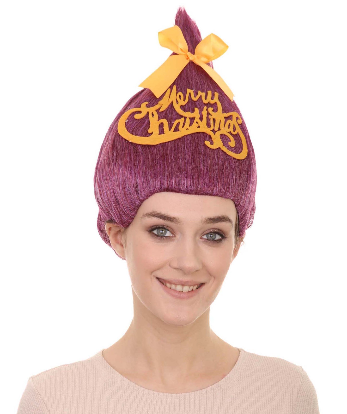 パープルクリスマスツリーレディースウィッグ H-3528 メリークリスマスウィッグ プレミアム通気性のあるキャップレスキャップ