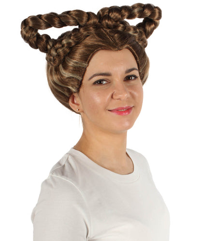 女性用 H-5844 スタームービークイーン ブラウン ブレイデッド ウィッグ ハロウィンに最適 難燃性合成繊維