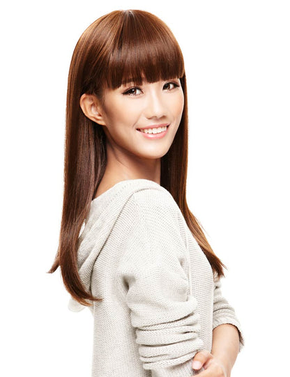 サラサラの美しい耐熱ストレートロングヘア、前髪ありの人気の定番。 ウィッグネット付き。 W-584