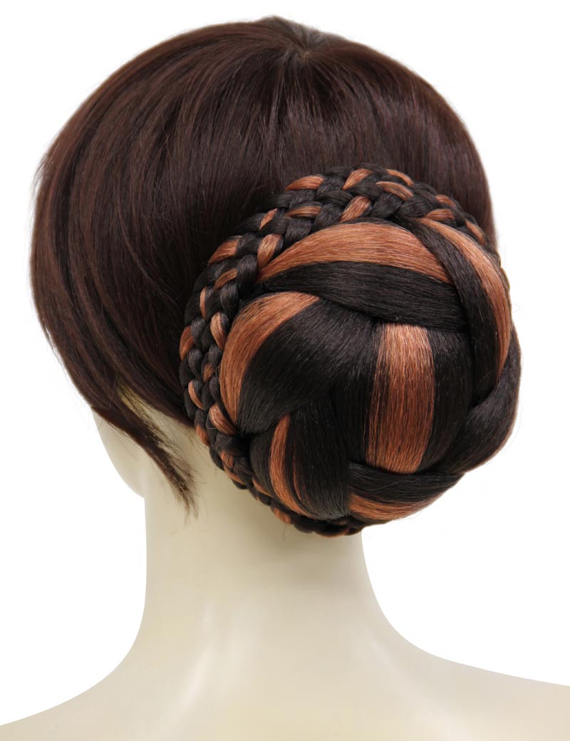 女性 W-8420A の立体的な大きな三つ編みラウンドシニョンバンズヘアスタイル ラティーノブラウン 合成繊維