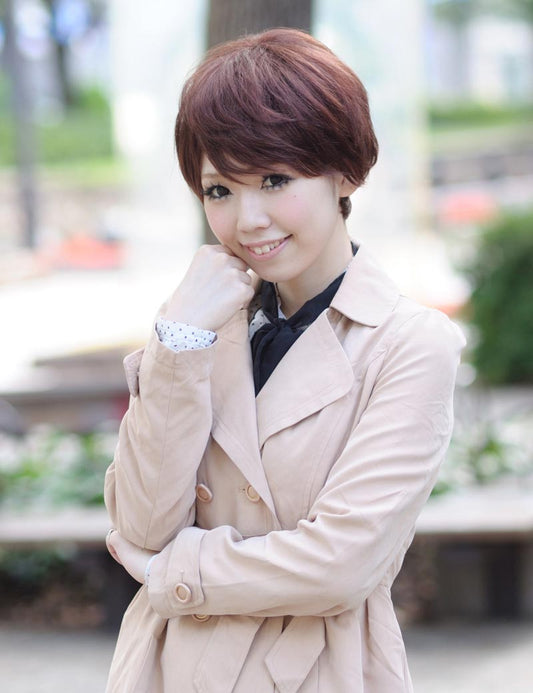 大人女性用 タイムレスビューティショート 人毛 フロントレースウィッグ- オーバーン