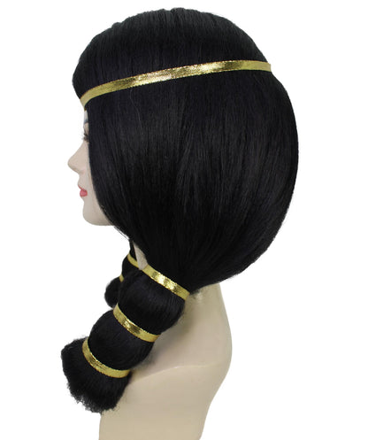 女性用 H-5867 古代エジプト ストレート ブラック ウィッグ ハロウィンに最適 難燃性合成繊維