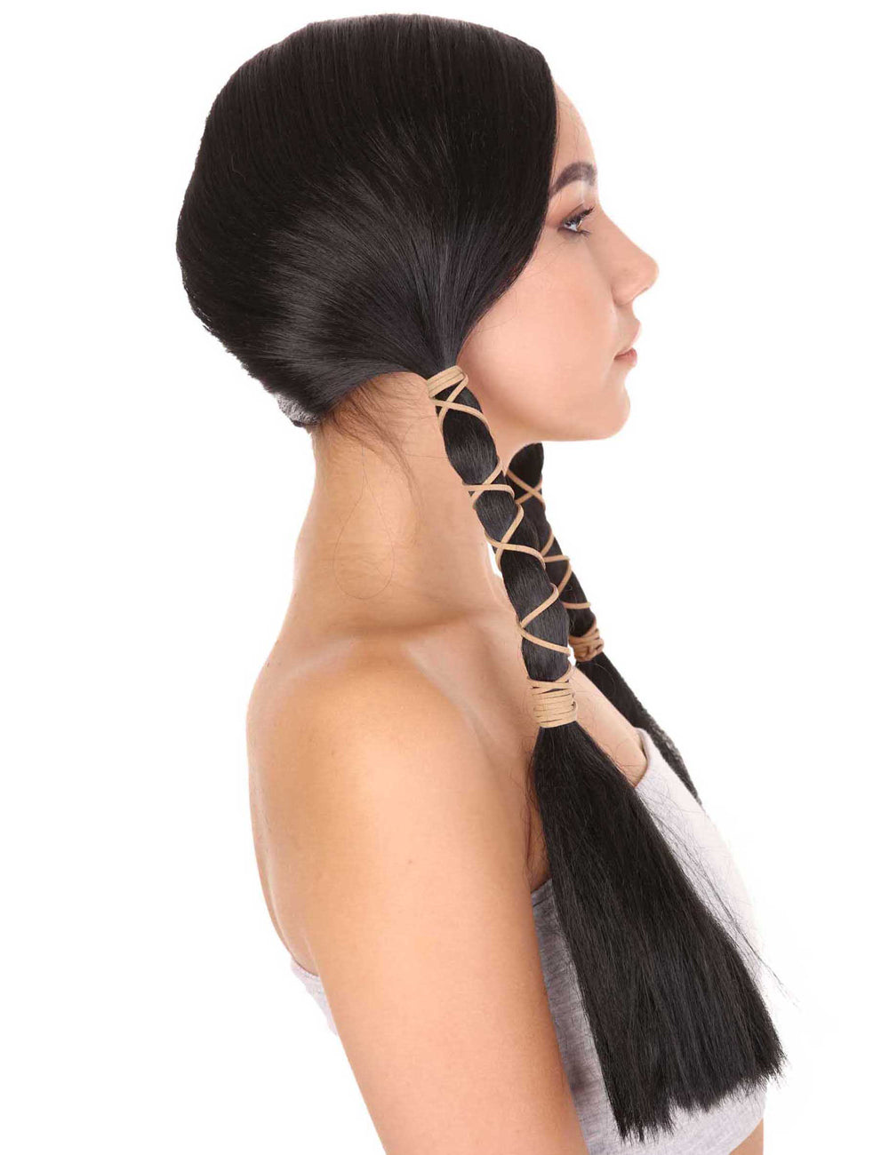 Wigs2you ハロウィン パーティー プレミアム H-1454 簡単に着用でき 快適なフィット感の女性インディアン メイデン スタイル ブラック カラーウィッグ