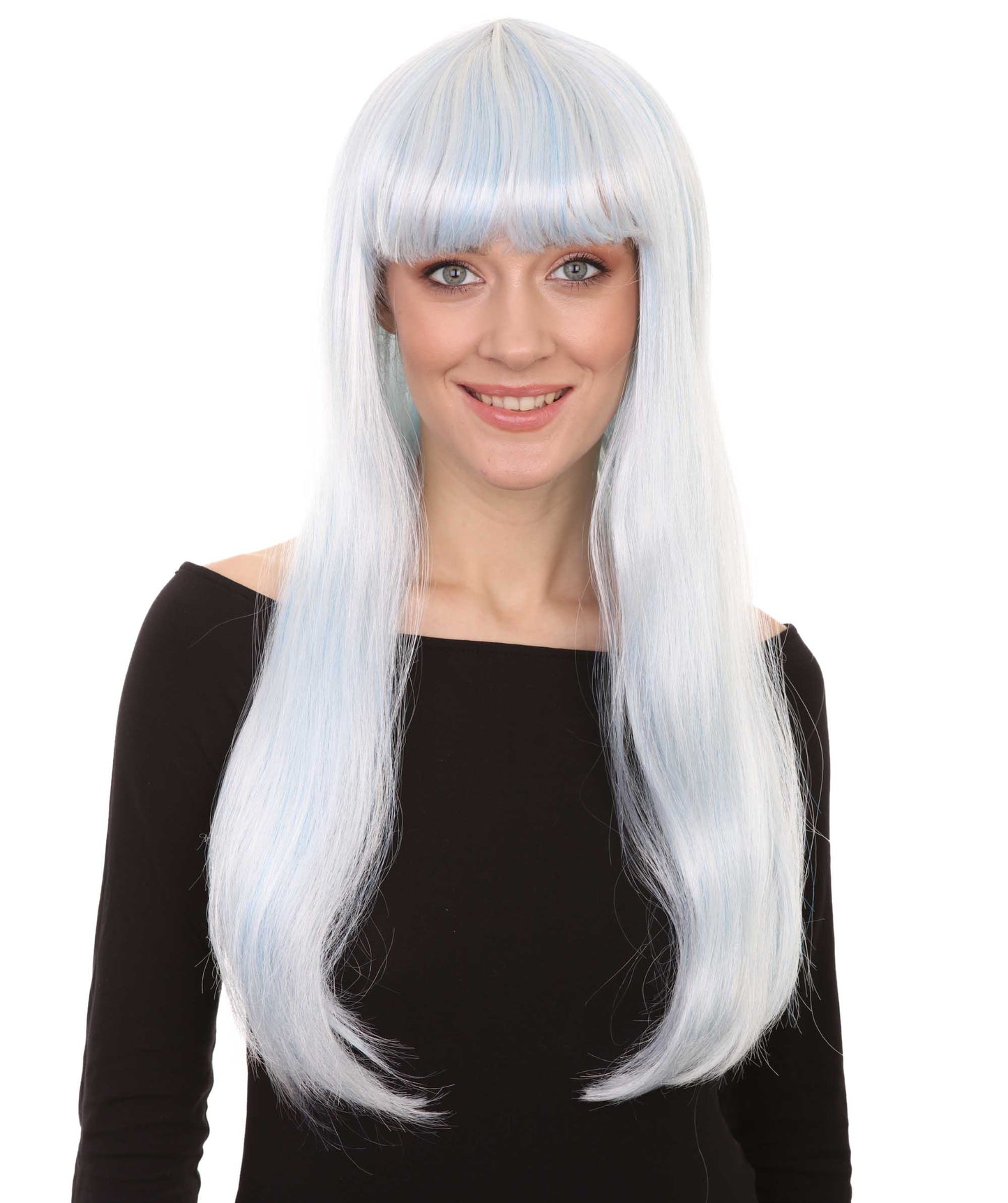 ロングボブホワイト女性用ウィッグ H-3358 華やかなパーティーイベント準備完了のハロウィンウィッグ プレミアム通気性のあるキャップレスキャップ