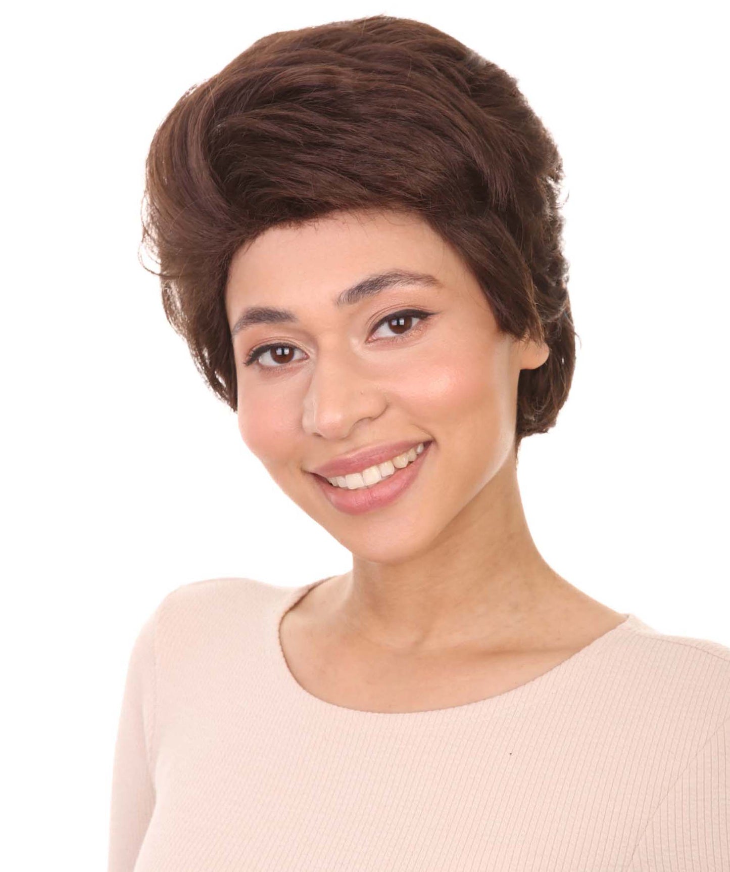 女性用ショート グリース リゾ ブラウンウィッグ H-4682 プレミアム通気性キャップレスキャップ