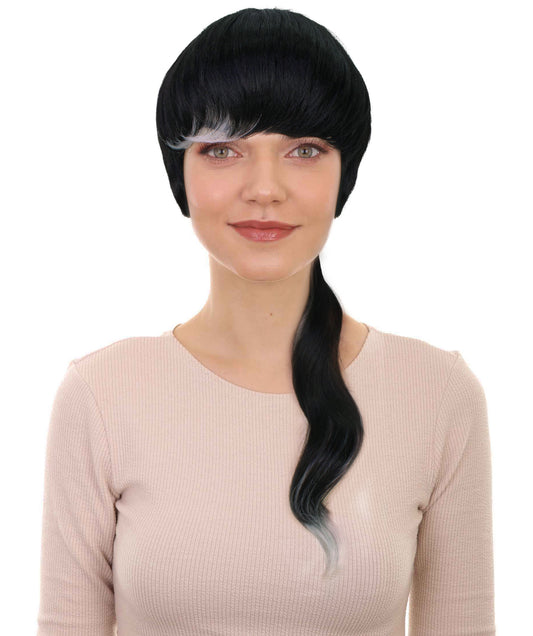 プレミアムレディースH-5934 ラットテイルダークグレーシンセティックヘアウィッグ ハロウィンに最適 難燃性合成繊維