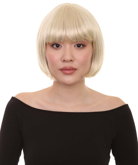 ショートボブブロンド女性用ウィッグコレクション H-3287 パーティー準備完了の華やかなコスプレハロウィンウィッグ プレミアム通気性のあるキャップレスキャップ
