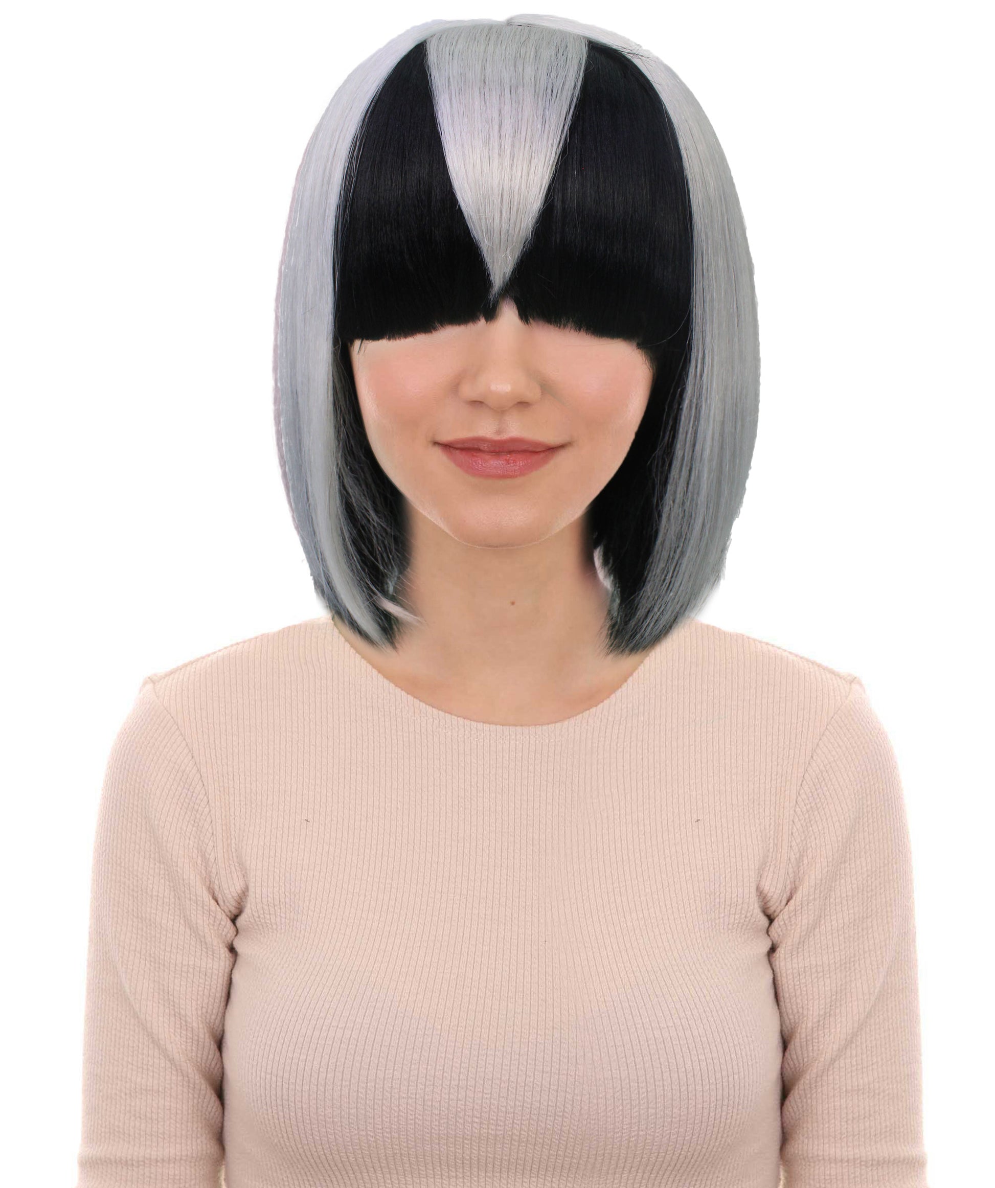 女性用 H-6009 主人公ゲームキャラクター ショート シルバー ボブウィッグ ハロウィンに最適 難燃性合成繊維